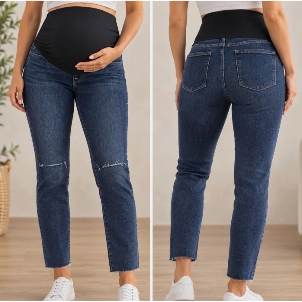 Good American Good Legs Maternity Jeans Size 00/24 Inseam 26" Pregnancy Comfort